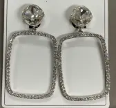 Luxury Geometric Rhinestone Hoop Earrings for Women, Rectangular Open-Frame Crystal Drop Earrings, Hypoallergenic Alloy Gold-Plated Statement Earrings for Party & Daily Wear