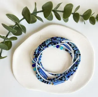 Boho Blue Beaded Waist Chain for Women - Summer Beach Bikini Belt, Handmade Glass & Seed Beads, Adjustable 80-100cm, Vacation Swimwear Accessory