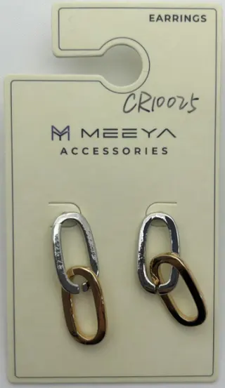 MEEYA Two-Tone Interlocking Hoop Earrings, Alloy Geometric Link Ear Studs, Minimalist French Vintage Jewelry for Women
