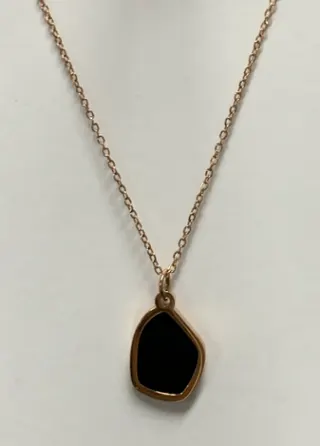 Minimalist Irregular Drop Pendant Necklace, 18K Gold Plated Alloy Bezel Setting Black Stone, Chic Layering Collarbone Chain for Women