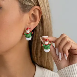 Christmas Snowman Earrings for Women, Alloy Enamel Cartoon Holiday Dangle Earrings, Festive Party Gift Jewelry, 1 Pair