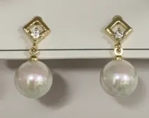 Vintage French Pearl Drop Earrings, 18K Gold Plated Alloy with Zircon Stud, Elegant Dangle Earrings for Women