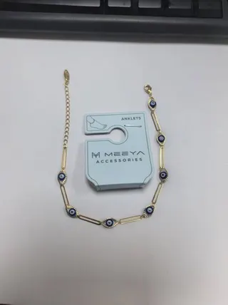 Blue Gemstone Anklet for Women, Gold Tone Alloy Ankle Chain with Adjustable Extension Clasp, Summer Beach Jewelry