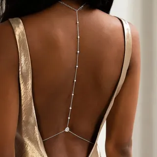 Gold Pearl Body Chain for Women - Y-Back Body Harness with Round Pearl Beads, 18K Gold Plated Alloy, Adjustable Swimsuit & Evening Dress Accessory, Summer Beach Wedding Bridesmaid Jewelry
