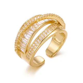 Gold Open Wrap Ring with Cubic Zirconia, Adjustable Multi-Band Stacking Ring for Women, Bridal Party Jewelry
