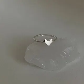 Silver Heart Open Ring, Adjustable Alloy Finger Ring with Single Heart Charm, Minimalist Dainty Stackable Ring for Women & Couples