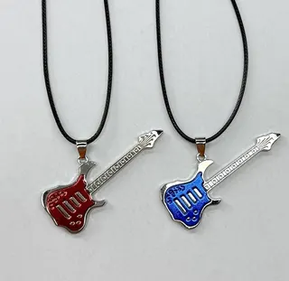 Rock Guitar Pendant Necklace, Alloy Enamel Electric Guitar Charm Chain, Unisex Punk Music Style Locket Necklace 40+5cm Adjustable