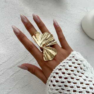 Ginkgo Leaf Open Ring, Vintage Gold Tone Adjustable Finger Ring, Alloy 18K Gold Plated, Textured Ginkgo Leaf Design, Boho Jewelry for Women