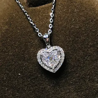 Heart Shaped Zircon Pendant Necklace, Double Heart Pavé Sparkle Collar Chain, Adjustable 21-50cm Silver White, Elegant Gift for Her