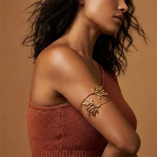 Gold Coral Branch Open Cuff Armlet - 18K Gold Plated Iron 8cm Boho Statement Arm Bracelet for Women
