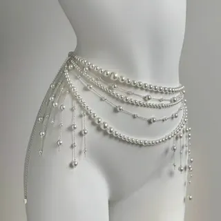 Pearl Waist Chain Multi-Layer Tassel Belt, Imitation Pearl Body Chain for Women, Boho French Vintage Waist Beads for Beach Wedding Bridesmaid