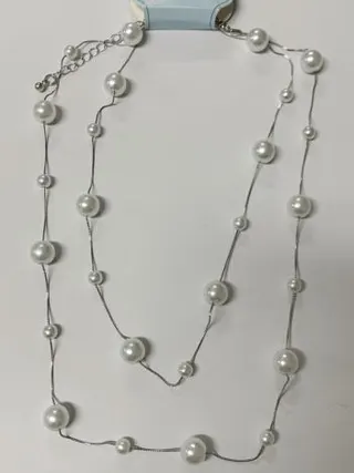 Elegant Pearl Necklace for Women, Alloy Silver-Plated Mixed-Size Pearl Long Chain, French Vintage Minimalist Pendant Necklace for Daily & Wedding