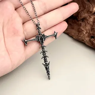 Gothic Cross Necklace for Women, Vintage Bone Skull Cross Pendant, Punk Dark Alloy Chain 40+5cm Adjustable, Gothic Jewelry
