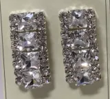 Luxury Rectangle Rhinestone Earrings, Alloy Base Cubic Zirconia Cluster Studs, Elegant Party Wedding Jewelry for Women
