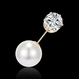 Luxury Pearl & Zircon Pin Brooch, Gold-Plated Alloy One-Needle Brooch with 4-Prong Set Crystal, Elegant Commute Blazer Lapel Pin, 3.5x1.2cm