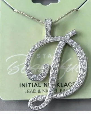 Initial Letter J Necklace, White Gold Plated, Cubic Zirconia Paved Pendant, Lead & Nickel Free, Elegant Personalized Jewelry Gift