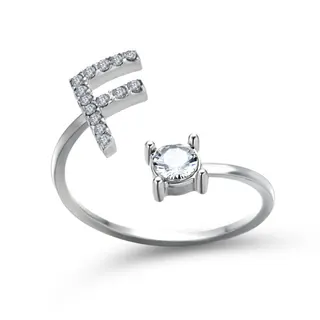 Letter F Diamond Ring Women Adjustable Open Band Rhinestone Ring White Gold Plated Personalized Stackable Ring Gift