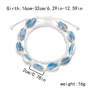 Bohemian Shell Beaded Anklet & Bracelet Set, Handwoven Rice Bead & Cowrie Shell Jewelry, Adjustable 16-32cm (6.29-12.59in), Beach Vacation Boho Style, 2pcs Set