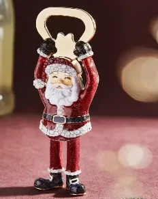 Christmas Santa Claus Bottle Opener - Alloy Enamel Craft with 18K Gold Plated Top, Festive Table Decor & Beer Opener Gift