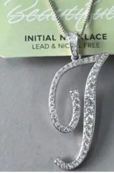 White Gold Initial J Necklace, Rhinestone Paved Letter Pendant, Lead & Nickel Free Copper Base, Hypoallergenic Personalized Gift for Women
