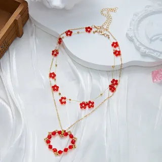 Red Crystal Flower Dangle Earrings 9cm Long Tassel Earline 18K Gold Plated Bridal Party Earrings for Women