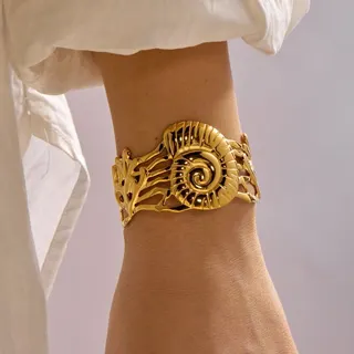 Gold Stainless Steel Geometric Open Cuff Bracelet - 18K Gold Plated Hollow Wave Design, Hypoallergenic Tarnish-Free Adjustable Bangle for Women