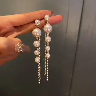 Long Tassel Pearl Drop Earrings, Double-Wear Back Hook Design, Rhinestone & Imitation Pearl Dangle Earrings, 18K Gold Plated Silver Post, 11.7cm Elegant Party Commuter Jewelry (Pair)