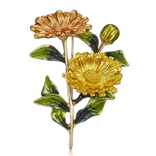 Vintage Purple Daisy Brooch, Enamel Painted Floral Flower Pin, Gold-Plated 3D Relief Design, Elegant Wedding Bridesmaid & Commuter Accessory, 5.3x3.8cm