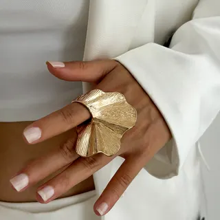 Ginkgo Leaf Open Ring, Gold-Plated Alloy Adjustable Finger Ring, French Vintage Botanical Statement Jewelry for Women