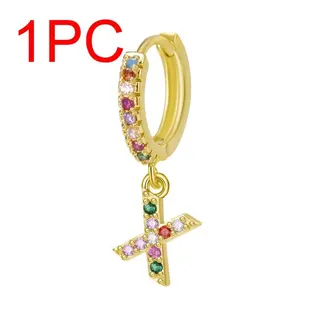 Letter Q Colorful Zircon Hoop Earrings, Gold Plated Copper with Multi-Color Cubic Zirconia Dangle, 1.2x2cm Sweet Personalized Ear Clips, 1PC