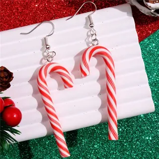 Christmas Candy Cane Earrings Rainbow Striped Resin Dangle Earrings Festive Holiday Party Jewelry for Women Girls 1 Pair