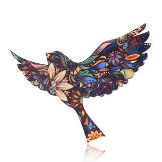 Flying Bird Brooch - Bohemian Floral Art Acrylic Pin, Colorful Heat Transfer Bird Badge for Jacket Coat Bag, Vintage Fashion Accessory Gift