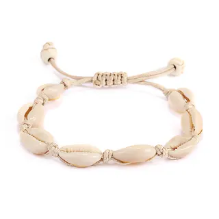 Bohemian Cowrie Shell Bracelet for Women, Handwoven Black Cord Natural Shell Beaded Adjustable Ethnic Beach Jewelry 15-27cm