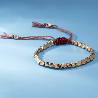Bohemian Copper Bead Bracelet with Colorful Tassel, Handwoven Adjustable Drawstring, Irregular Polished Beads, 16-26cm, Women's Ethnic Style Jewelry