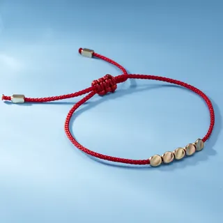 Red String Bracelet with 5 Gold-Toned Beads, Handwoven Adjustable Braided Cord, 18K Gold Plated Copper Beads, Lucky Charm Gift for Women, 16-28cm