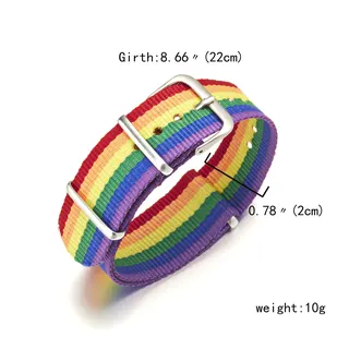 Rainbow Striped Canvas Bracelet with Metal Buckle, 6-Color Y2K Colorful Wristband, Adjustable Lightweight 10g, Pride Month Accessory, 25.5cm