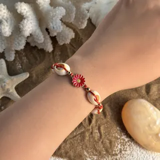 Boho Cowrie Shell Bracelet with White Daisy Charm, Adjustable Braided Rope Beaded Bracelet for Women, Summer Beach Jewelry Gift