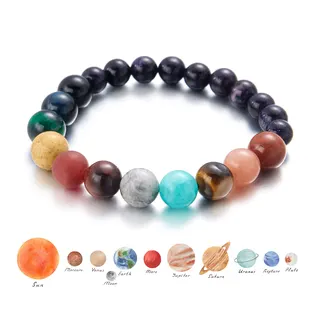 8mm Solar System Natural Stone Bracelet - Volcanic Rock & Tiger Eye Multi-Bead Stretch Bracelet, Unisex Zodiac Theme Handmade Beaded Jewelry