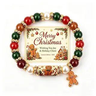 Christmas Beaded Bracelet for Women - Red Green Santa Claus & Christmas Tree Charm, Alloy Pearl with Rhinestone, 18cm Holiday Limited Edition Gift Jewelry
