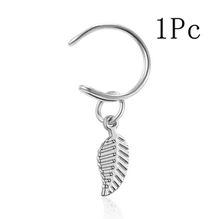 U-Shaped Leaf Ear Cuff Clip-On Earring, No Piercing Needed, White Gold Alloy, Single Asymmetric Dangle, Minimalist Nature Jewelry 1.3x3cm