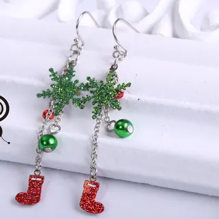 Christmas Snowflake & Boot Dangle Earrings, Glitter Alloy Hook Earrings, Red Green Holiday Drop Earrings for Women, Festive Gift Jewelry