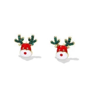 Christmas Santa & Reindeer Asymmetric Earrings, Cute Enamel Alloy Studs with Rhinestone, Holiday Party Jewelry Gift for Women