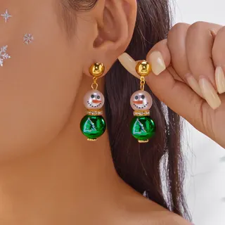 Christmas Snowman Earrings Women Red Crystal Snowflake Dangle Earrings 18K Gold Plated Zircon Holiday Gift Jewelry
