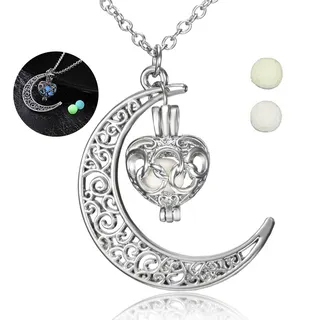 Moon Heart Cutout Glow-in-the-Dark Necklace for Women, White Gold Plated Alloy Pendant Chain, 50cm Delicate Clavicle Chain, Fairy Chic Gift Jewelry