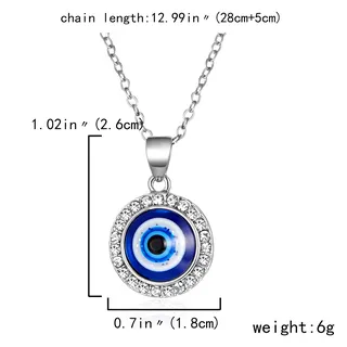 14mm Silver Round Blue Evil Eye Necklace with Rhinestone Halo, Alloy Painted Lucky Charm Pendant, Adjustable 50+5cm Clavicle Chain, Boho Protective Jewelry Gift