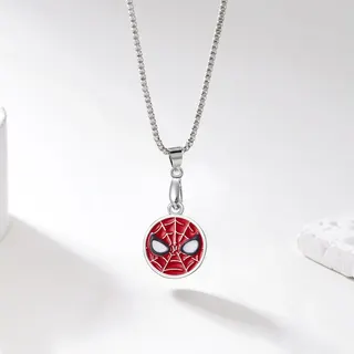 Spider-Man Necklace, Anime IP Pendant, Red Enamel Drop, Alloy & Copper Chain, Adjustable 40+5cm, Unisex Trendy Gift