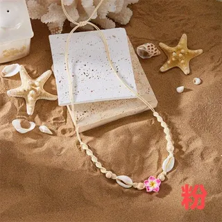 Bohemian Shell Flower Braided Necklace - Soft Clay Plumeria Pendant with Imitation Shell Beads, Adjustable Rope Choker, Beach Vacation Jewelry for Women
