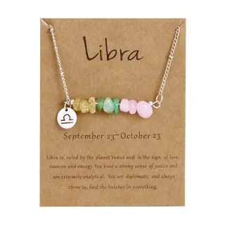 Aries Zodiac Necklace for Women - Natural Stone Chip Stainless Steel Pendant Clavicle Chain, 12 Constellation Symbol Locket, 49+5cm Adjustable, Birthday Gift