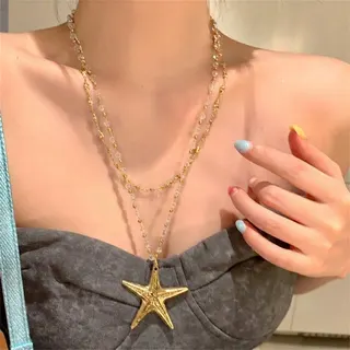 Ocean Starfish Crystal Necklace for Women, Silver Alloy Starfish Pendant with Crystal, Summer Beach Vacation Choker Chain, 52+5cm Adjustable, Hypoallergenic Rhodium Plated Jewelry Gift