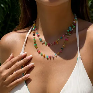 Stainless Steel Starfish Y-Shape Layered Necklace Set of 3, Macaron Colorful Stone Boho Beach Jewelry, 18K Gold Plated Anti-Tarnish Pendant Chain for Women